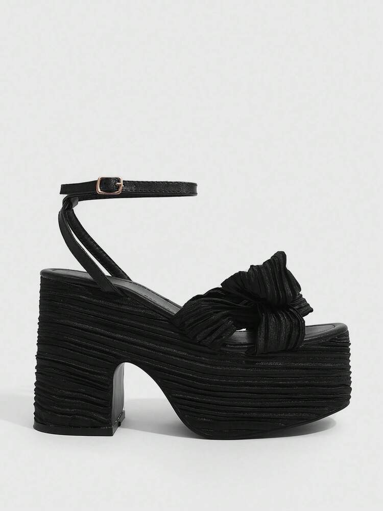 CUCCOO SZL Sandalias negras de mujer con punta abierta y sin cordones, muñequeras con mariposa, plataforma impermeable y tacón grueso, transpirables para primavera/verano