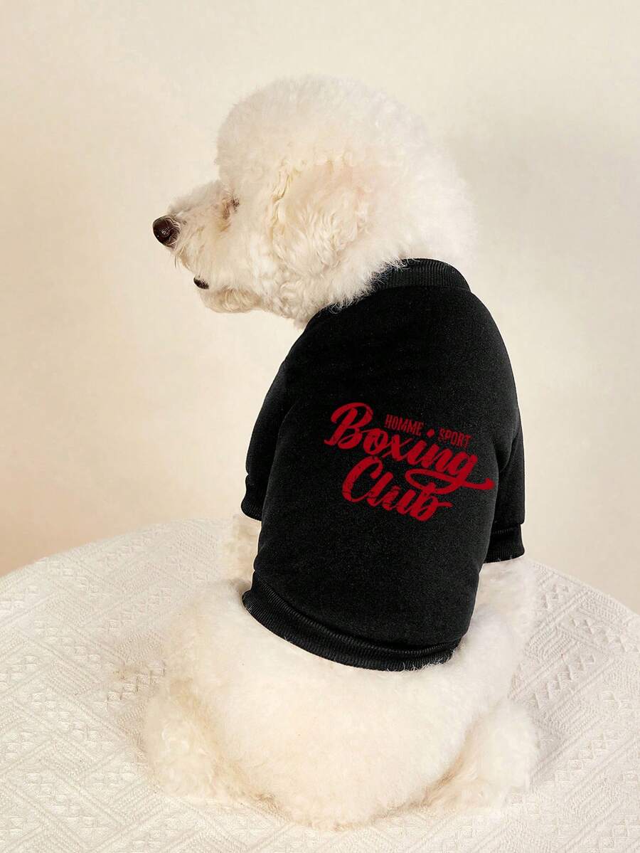 PETSIN 1件红色字母印花宠物服，黑色秋冬加厚保暖防风家居宠物服 - 黑色 - 查看 1