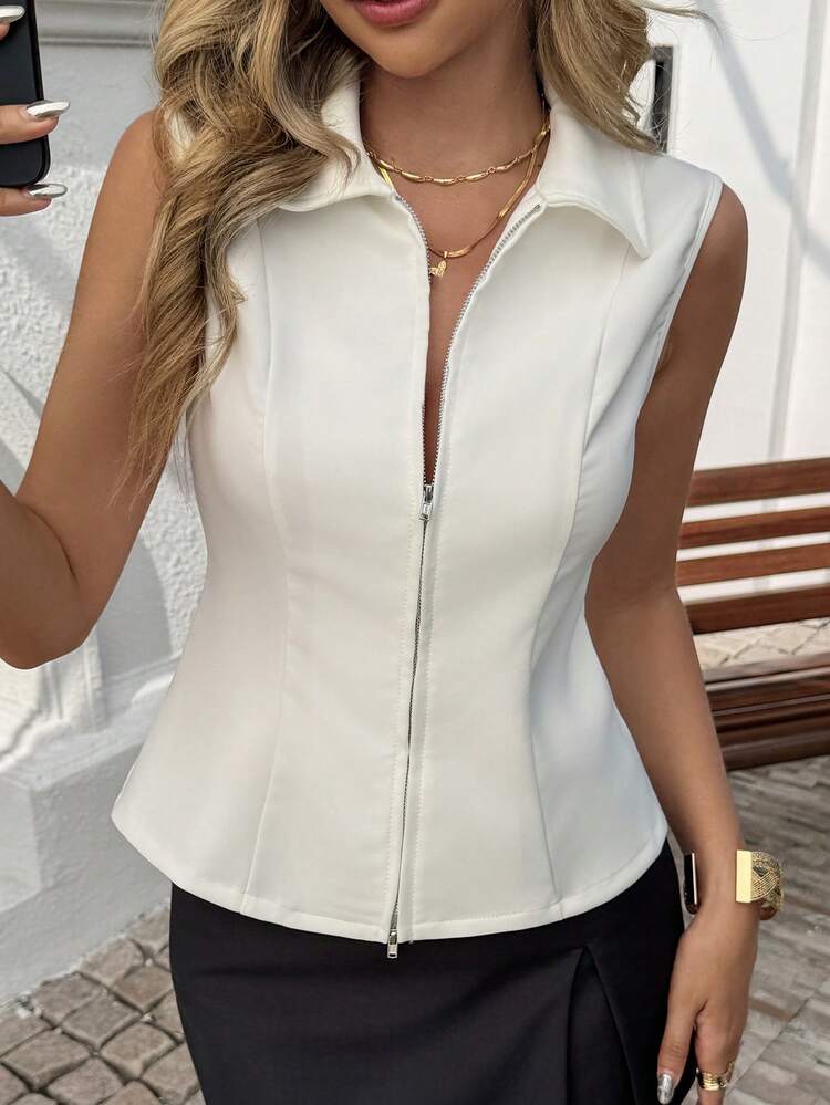 Women's Lapel Sleeveless Open Front Lightweight Vacation Jacket, Summer