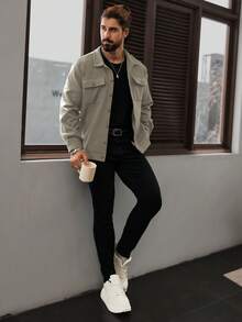 Manfinity Homme Men's Long Sleeve Short Casual Knitted Jacket,Fall Winter Men Jacket, Khaki Jacket - Light Grey - View 3