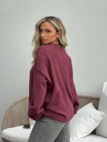 Jeta Ari 马海毛超大圆领毛衣 春季 2020 90 年代休闲可爱机场秋季返校秋季冬季日常圣诞节工作办公室 - 酒紅色 - 查看 2