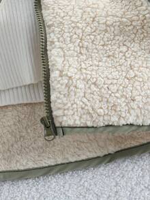 SHEIN Genkimix Kids Áo khoác thường ngày dáng rộng tay dài họa tiết chữ của chàng trai trẻ, mùa thu đông - Xanh đậm - Xem 6