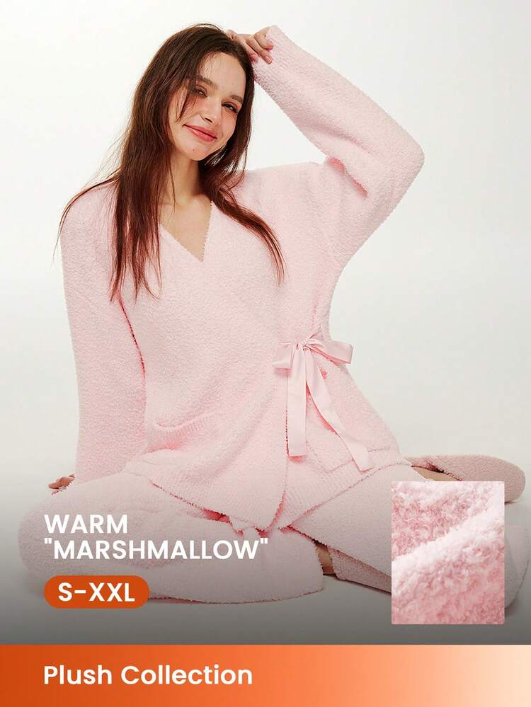 Winter Fuzzy Fleece Wrap Top & Pants Pajama Set