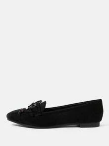 Styleloop Women's Square Toe Flat Black Bow Tassel Soft Bottom Comfortable Retro Loafers, Suitable For Daily Commute And Office Wear - Black - View 2