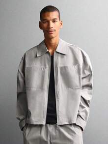 SUMWON 宽松版型衬衫套装，搭配直筒裤，轻盈尼龙材质，工装风休闲装，秋冬系列，纯色 - 灰色 - 查看 3