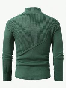 Manfinity CityGents Men's Casual Solid Color Long Sleeve Sweater, Autumn/Winter - Dark Green - View 2