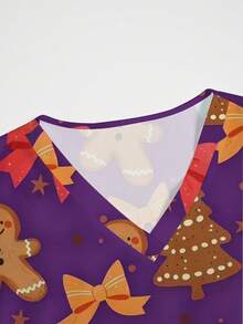 PopScrub Christmas Cartoon Print Scrub Uniform Top - Multicolor - View 4