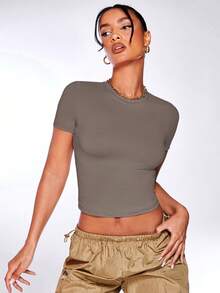 Silquee 纯色合身 T 恤 - 灰色 - 查看 5