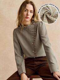 Écloséra Retrô, elegante, versátil, adequada para o dia a dia e ocasiões casuais, blusa feminina de manga comprida com laço, ideal para outono e inverno. Blusa marrom elegante para outono e inverno, moderna e sofisticada, perfeita para o Dia de Ação de Graças e Ano Novo.