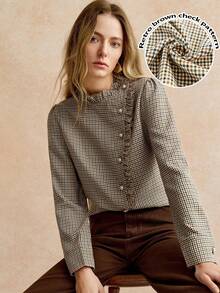 Écloséra Retro, Elegant, Versatile, Suitable For Commuting And Casual Wear, Bow-Tie Long-Sleeved Women's Autumn And Winter Top, Brown Elegant Autumn And Winter Blouse, Fashionable And Elegant Chic, Thanksgiving, New Year's