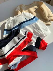 SHEIN 3pcs/Set Baju Sweatshirt Lengan Panjang Kasual Bergaris Serbaguna untuk Bayi Laki-laki, Cocok untuk Semua Ukuran, Paket Multi - MultiWarna - View 10