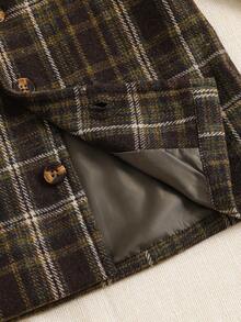 SHEIN Toddler Boys Brown Plaid Lapel Long Sleeve Mid-Length Cardigan Jacket,Classic Autumn Birthday Outfit For Infants,Christmas Family Gathering Coat - Green - View 5