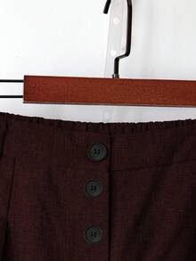 Franclia 大码女式商务/休闲宽松高腰阔腿修身梭织纽扣前开裤，春秋季女裤棕色女裤酒红色阔腿裤女式阔腿裤纽扣门襟阔腿裤女式阔腿裤 - 酒紅色 - 查看 4