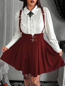 Whyspr Vestido de manga larga de estilo gótico con contraste de color para tallas grandes - Burdeos - Ver 3