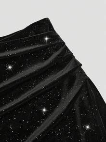 Sweetra CURVE Plus Size Black & Khaki Casual Pleated Mini Skirt, Slimming & Versatile - Black - View 7