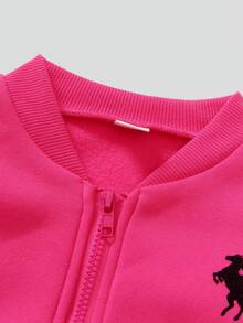 SHEIN 2pcs/Set Young Girls Stylish Jacket Paired With Elastic Waist Slim Fit Wide Leg Pants, Spring/Autumn - Hot Pink - View 7