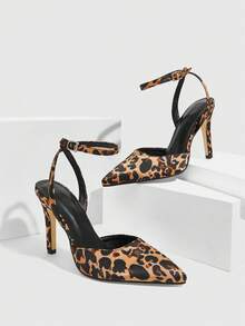 CUCCOO SZL Women's Pointed Toe Leopard Print Stiletto High Heel Sandals, Versatile For Commuting - Apricot - View 2