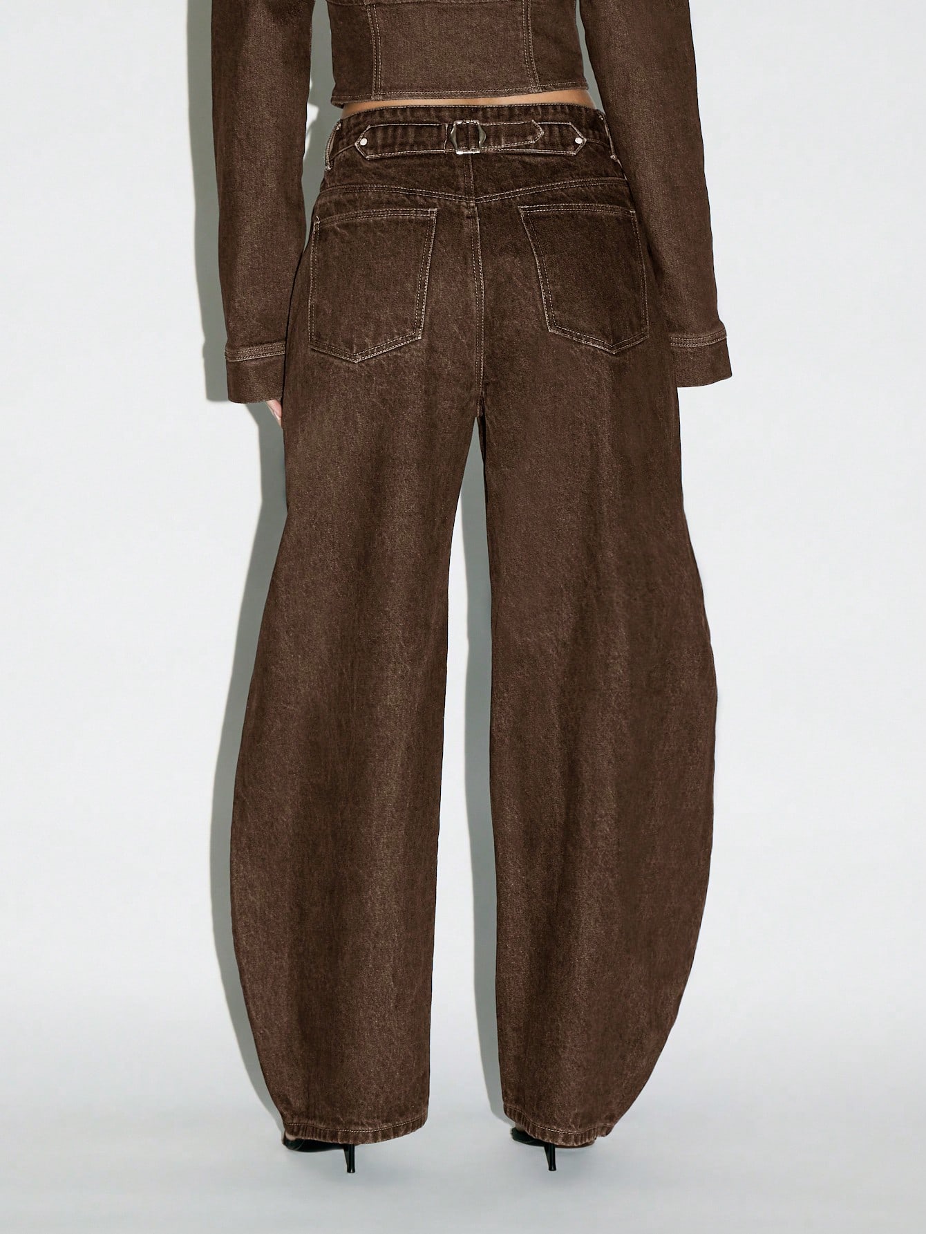 KIZN High Waisted Barrel Leg Raw Denim Jeans