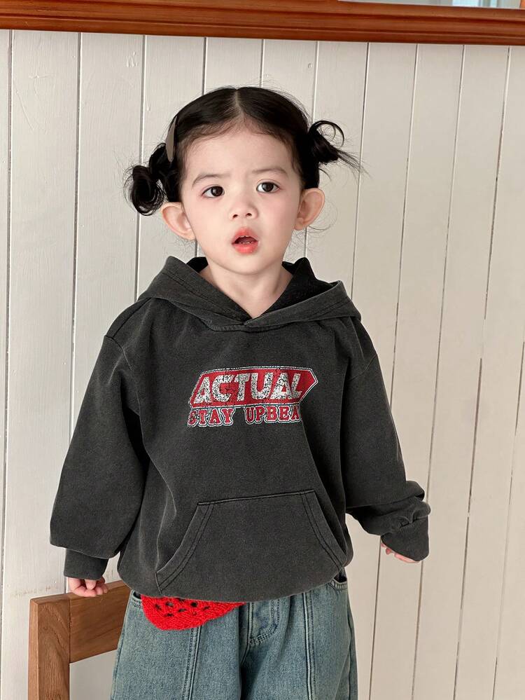 Toddler Girls' Korean Style English Letter Print Hooded Long Sleeve Sweatshirt