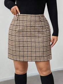 Firerie Plus Size Plaid Casual/Work Skirt Spring - Multicolor - View 5