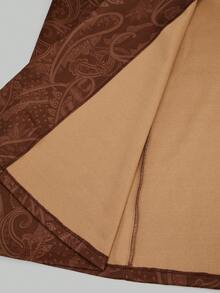 Sweetra Plus Size Lapel Double-Breasted Patterned Printed Thick Long Sleeve Coat - Brown - View 9