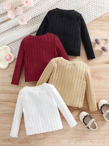 4 件套 Babygirl 休闲可爱针织弹力纯色上衣，适合秋冬季作为内衣 - 彩色 - 查看 2