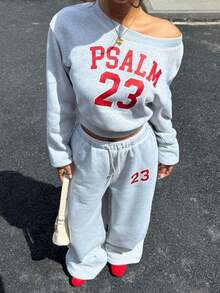 SHEIN Explorewe 少女休闲字母印花卫衣和运动裤套装，秋冬 - 淺灰色 - 查看 2