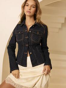 Aralina Women's Front Button Long Sleeve Casual Denim Jacket, Fashionable & Versatile - Dark Wash - View 8