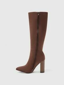 CUCCOO BIZCHIC Women's Fashion Brown Suede Chunky Heel Pointed Toe Over-The-Knee Boots, Classic Versatile For Commute, Date, Party, Holiday - Coffee Brown - View 10