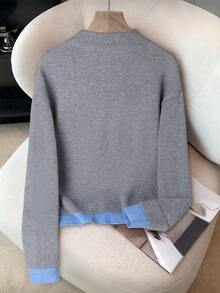 SHEIN Franclia Áo len chui đầu dệt kim cổ polo màu xám mềm mại đa năng thời trang cho nữ - Nhiều màu - Xem 2