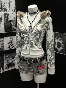 EgrlEra 女士迷彩印花短款修身运动衫 - 彩色 - 查看 4