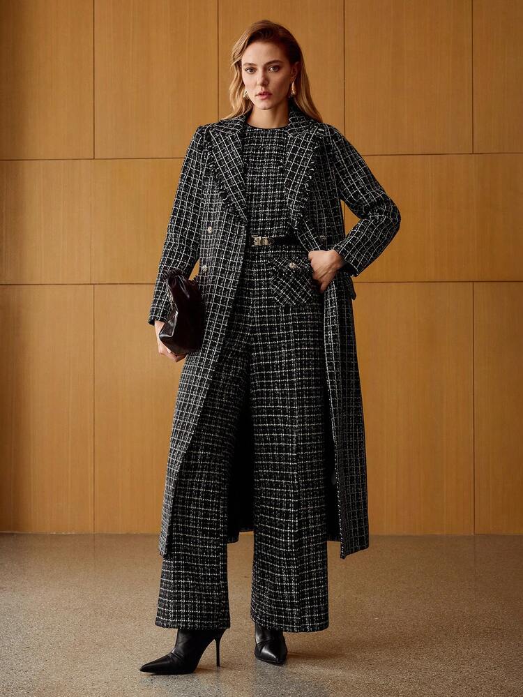 WOMEN'S TWEED ELEGANT COMMUTER DOUBLE-BREASTED COAT
