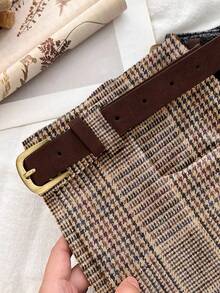 Franclia Petite Terno de lã xadrez versátil e retrô com cinto, versátil para outono/inverno, combinando com shorts casuais - Multicolorido - Ver 3