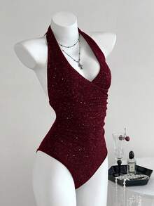 Elamini 百搭交叉深 V 领褶饰紧身衣，适合春、夏、秋、冬