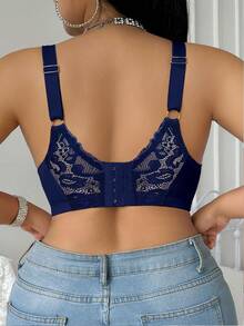 DesireSculpt 1 件大码女士蕾丝钢圈文胸 - 藏蓝色 - 查看 2