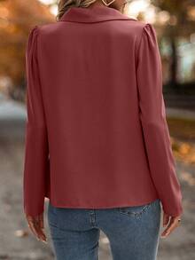 LanaWest Contrast Lace Button Front Shirt Black Blouse For Women - Redwood - View 2