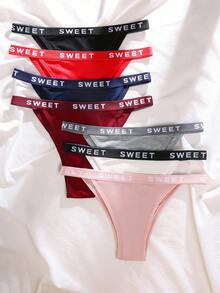 SHEIN 7pcs/Pack Letter Trim High Stretch Briefs - Multicolor - View 1