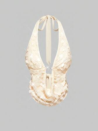 ROMWE Avant توب قصير مزين بالخرز ذو رقبة متدلية للنساء بطراز Y2K الرجعي الجذاب