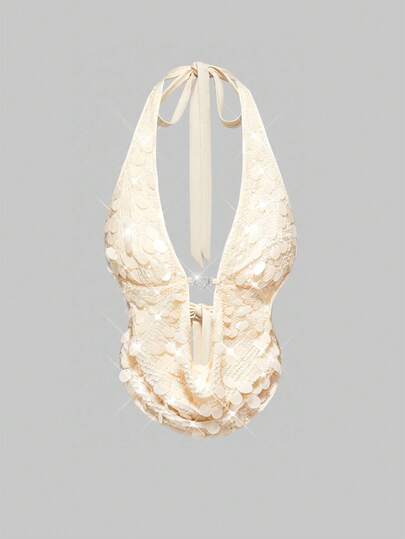 ROMWE Avant Top corto con scollo drappeggiato e perline in stile retrò Y2K per donne