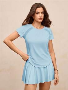 Activina Women Raglan Sleeve Round Neck Casual Fitness Sports T-Shirt Gym Shirts - Baby Blue - View 3