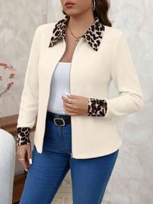 SHEIN Clasi Áo khoác cổ bẻ họa tiết da báo cỡ lớn, thường ngày, mùa thu - Màu be - Xem 6