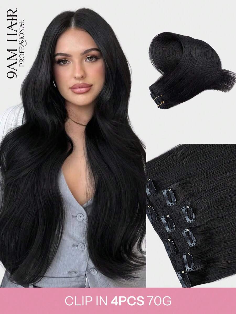 4PCS Clip In Hair Extensions Real Human Hair, Remy Human Hair Extensions Clip Ins For Women, Natural Human Hair, 70g-80g - S1 - View 1