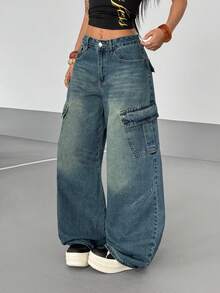 StreetHx Women's Fashion Loose Fit Belted Cargo Style Jeans