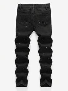 SHEIN Tween Boy Fashion Casual Y2k Vintage Cool Street Cut Out Ripped Frayed Lacquer Dots Black Denim Perforated Stretch Skinny Jeans For Dailywear And Spring And Summer Rave Festival And Streetwear - Black - View 2