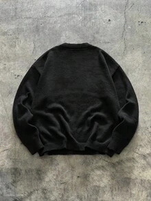 AXEPEAK 男士休闲宽松图案印花圆领长袖毛衣，秋冬 - 黑與白 - 查看 2