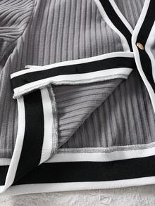 Elladie kids 青少年女孩休闲学院风撞色饰边纽扣前开夹克和迷你裙套装，秋冬 - 灰色 - 查看 10