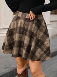 Juhart Plus Size Women's Minimalist Printed A-Line Skirt, Casual Everyday Wear, Jacquard Textured Fabric, Suitable For Spring/Autumn - Grey - View 1