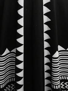 SHEIN Clasi Conjunto de vestido con cintura elástica y dobladillo de paraguas talla grande talla grande, y cárdigan de manga corta - Blanco y Negro - Ver 5