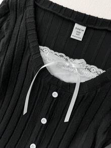 SHEIN 青少年女孩休闲圆领短袖蝴蝶结衬衫