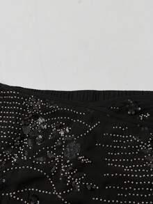 Sunspun Bộ 2 khăn choàng bodycon thêu hạt ngọc trai chất liệu voan cho nữ - màu đen - Xem 5